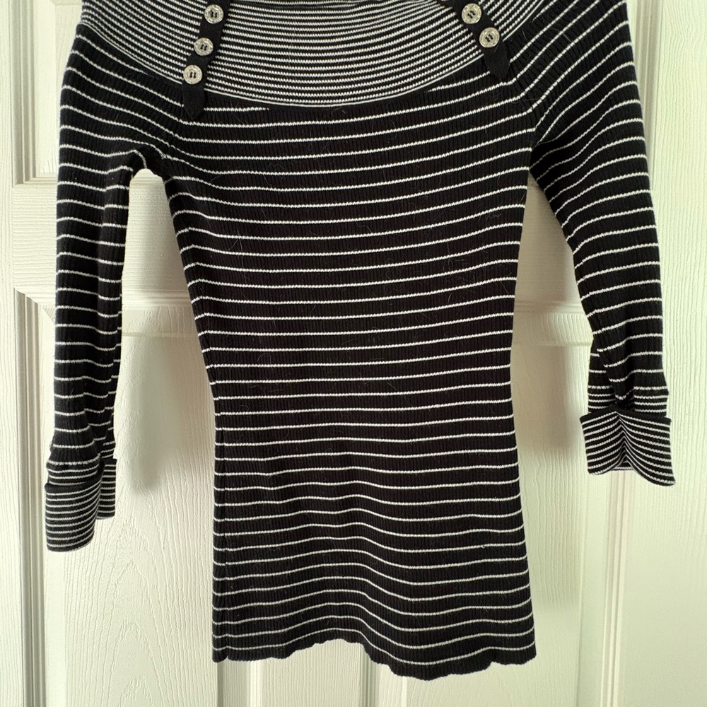 Elegant Black and White Striped Women's Turtleneck Sweater